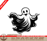 A Black And White Drawing Of A Ghost With A Smiling Face